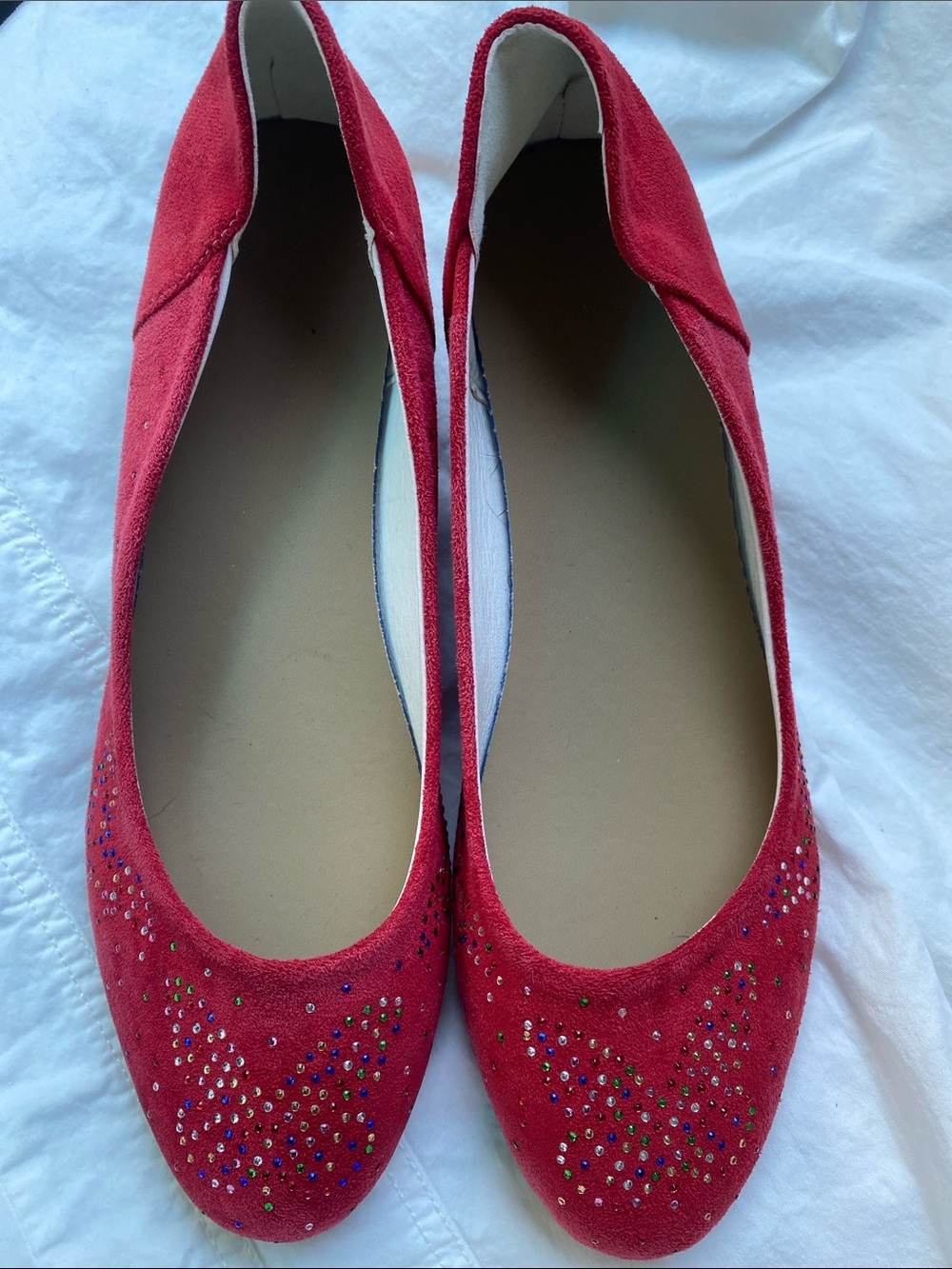 Love Red Suede Ballet Flats with Butterfly Rhinestone -10